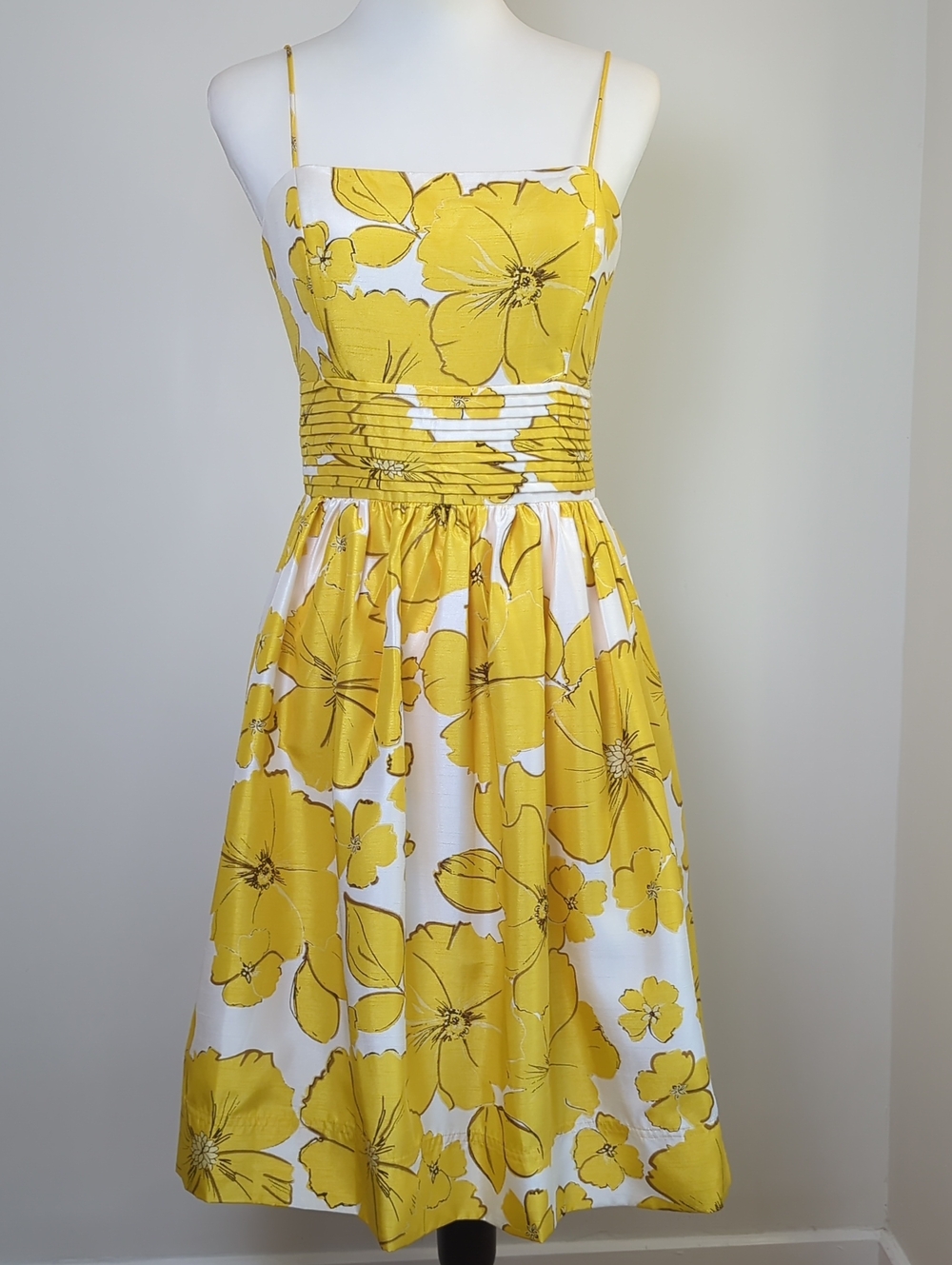 Eliza J Vintage Yellow White Floral Spaghetti Strap Party Fit Flare Dress SIZE 6